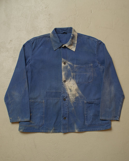 1960s/70s German Herringbone Twill Cotton Work Jacket blue - XL