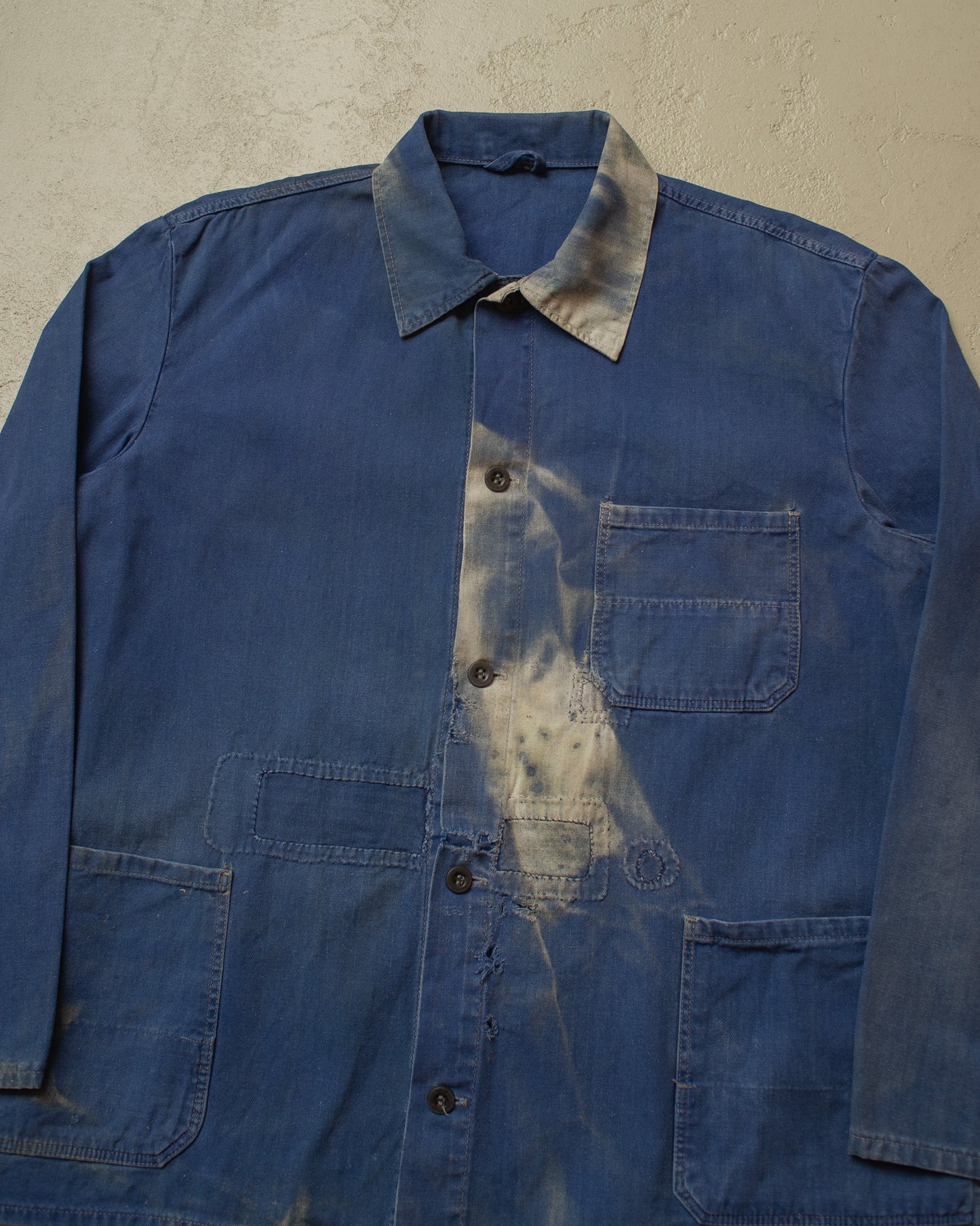 1960s/70s German Herringbone Twill Cotton Work Jacket blue - XL