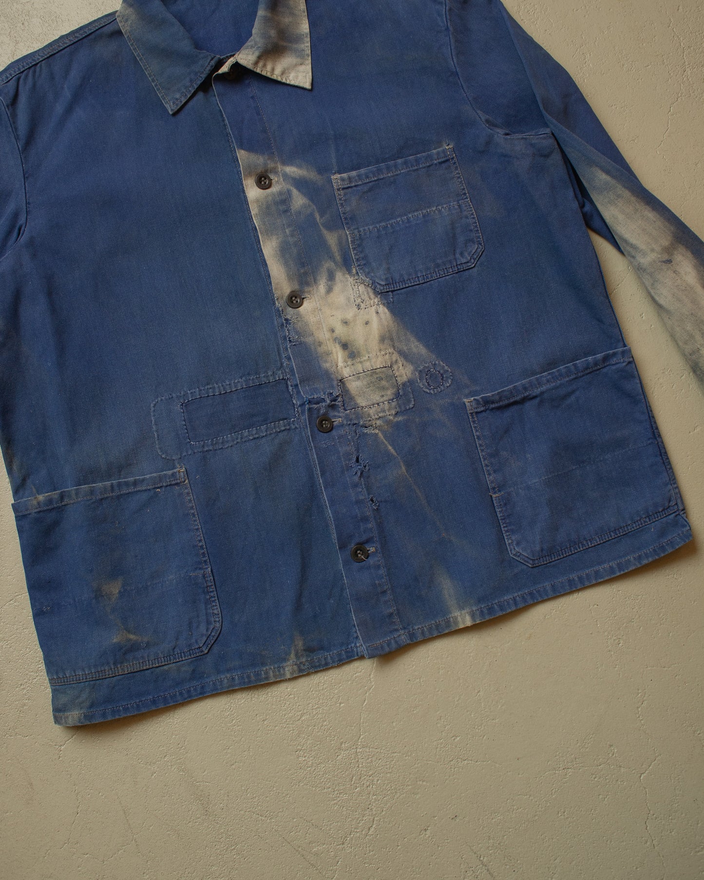 1960s/70s German Herringbone Twill Cotton Work Jacket blue - XL