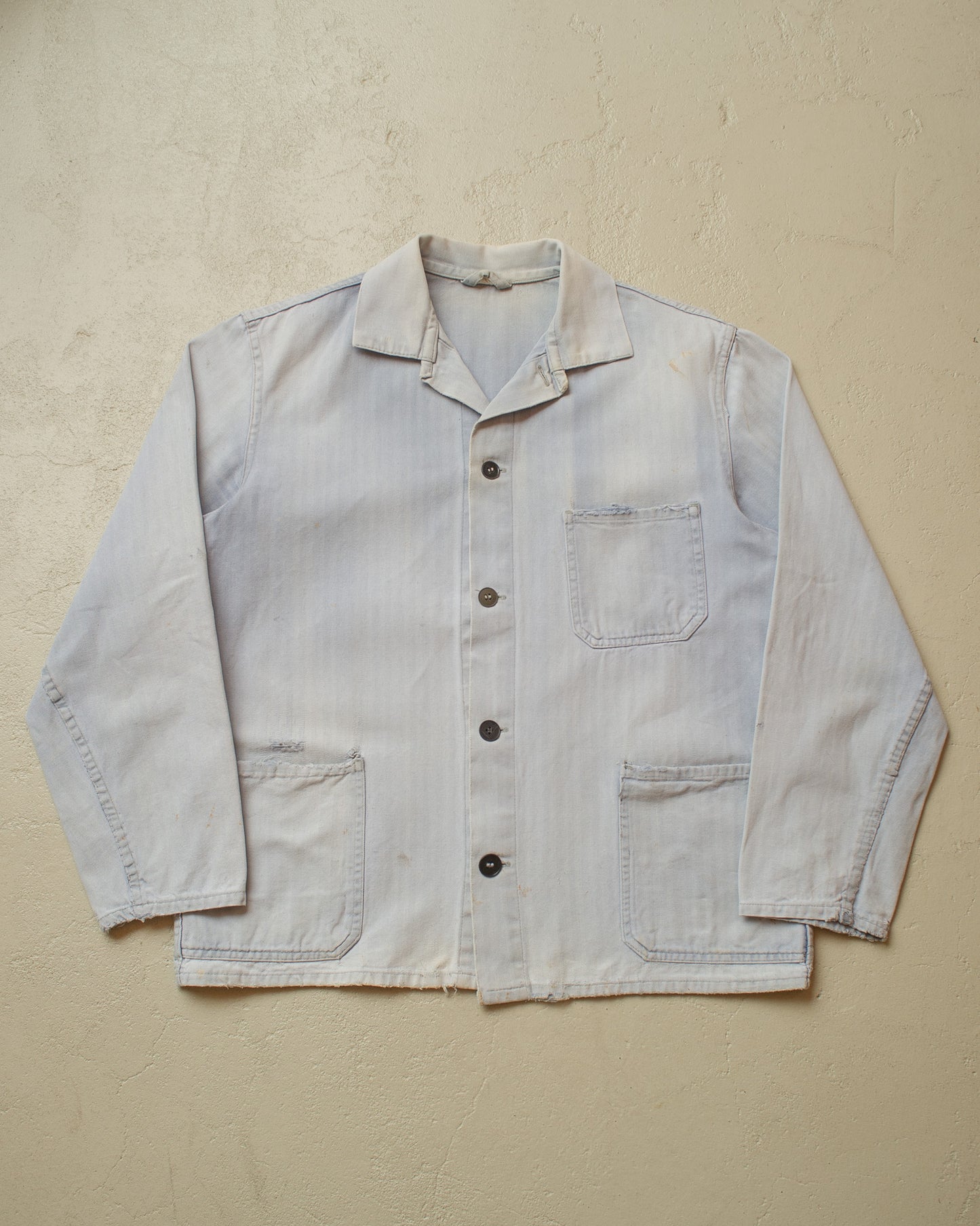 1960s/70s German Herringbone Twill Cotton Work Jacket blue - M/L