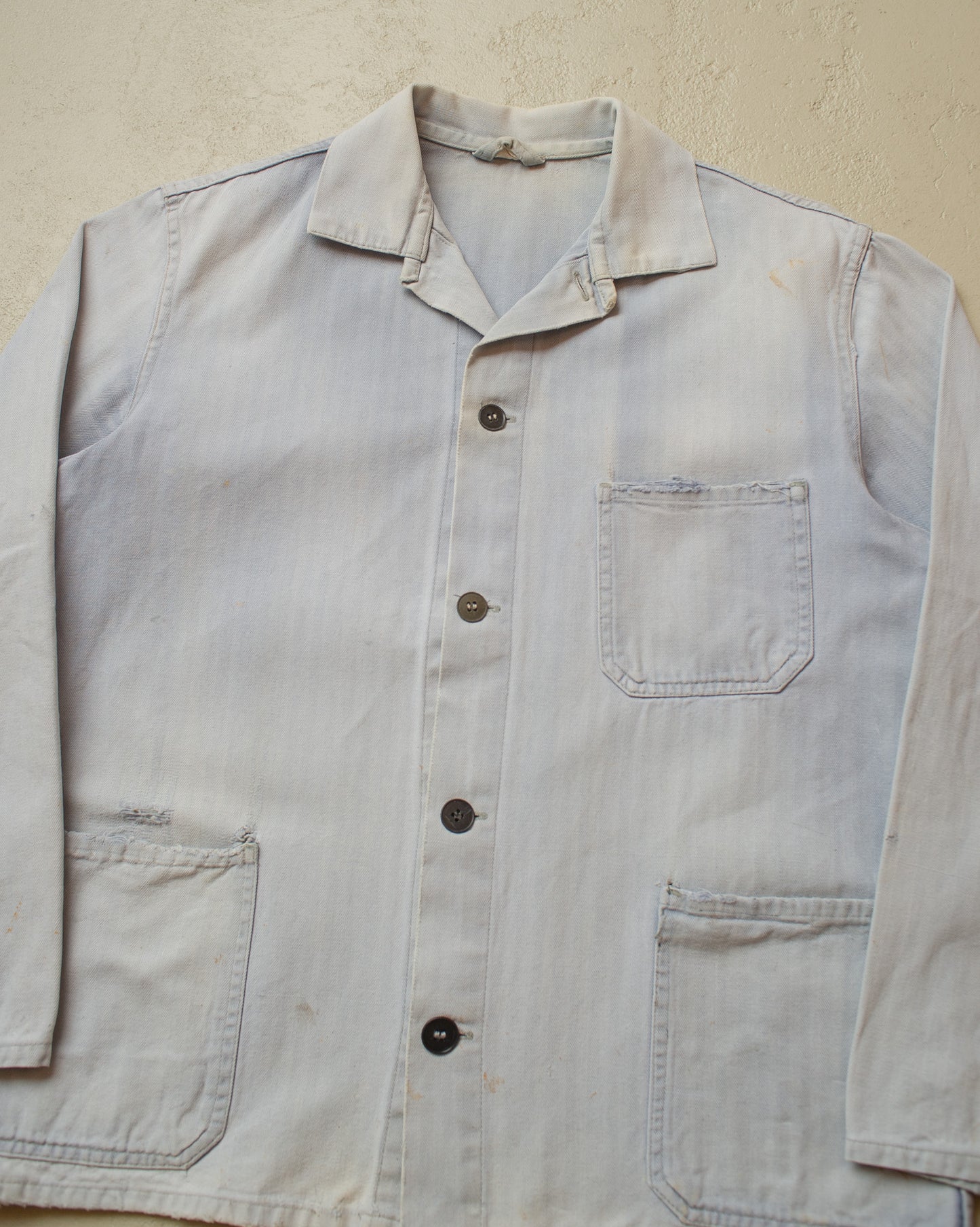 1960s/70s German Herringbone Twill Cotton Work Jacket blue - M/L
