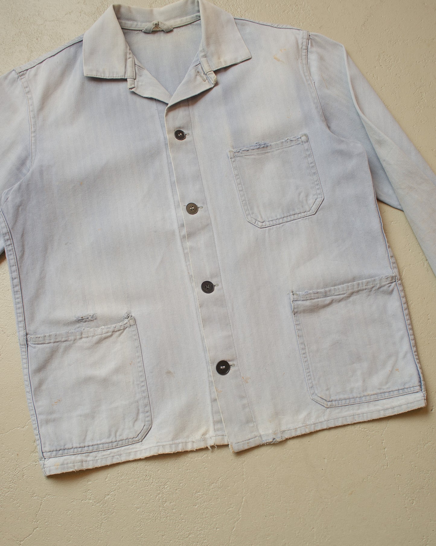 1960s/70s German Herringbone Twill Cotton Work Jacket blue - M/L