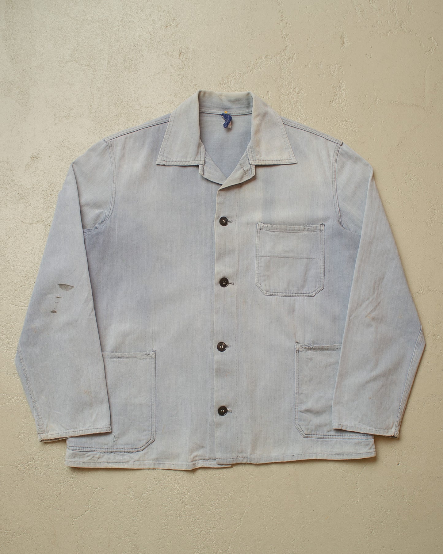 1960s/70s German Herringbone Twill Cotton Work Jacket blue - M/L