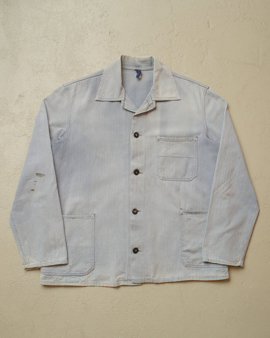 1960s/70s German Herringbone Twill Cotton Work Jacket blue - M/L