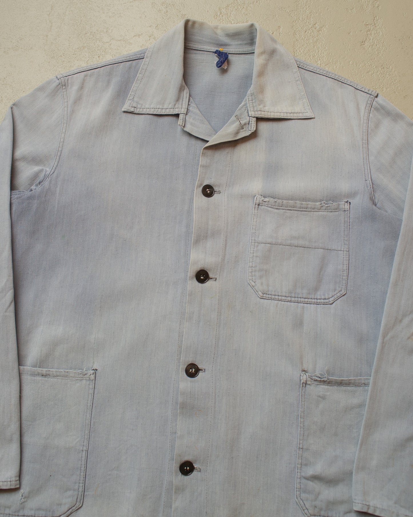 1960s/70s German Herringbone Twill Cotton Work Jacket blue - M/L