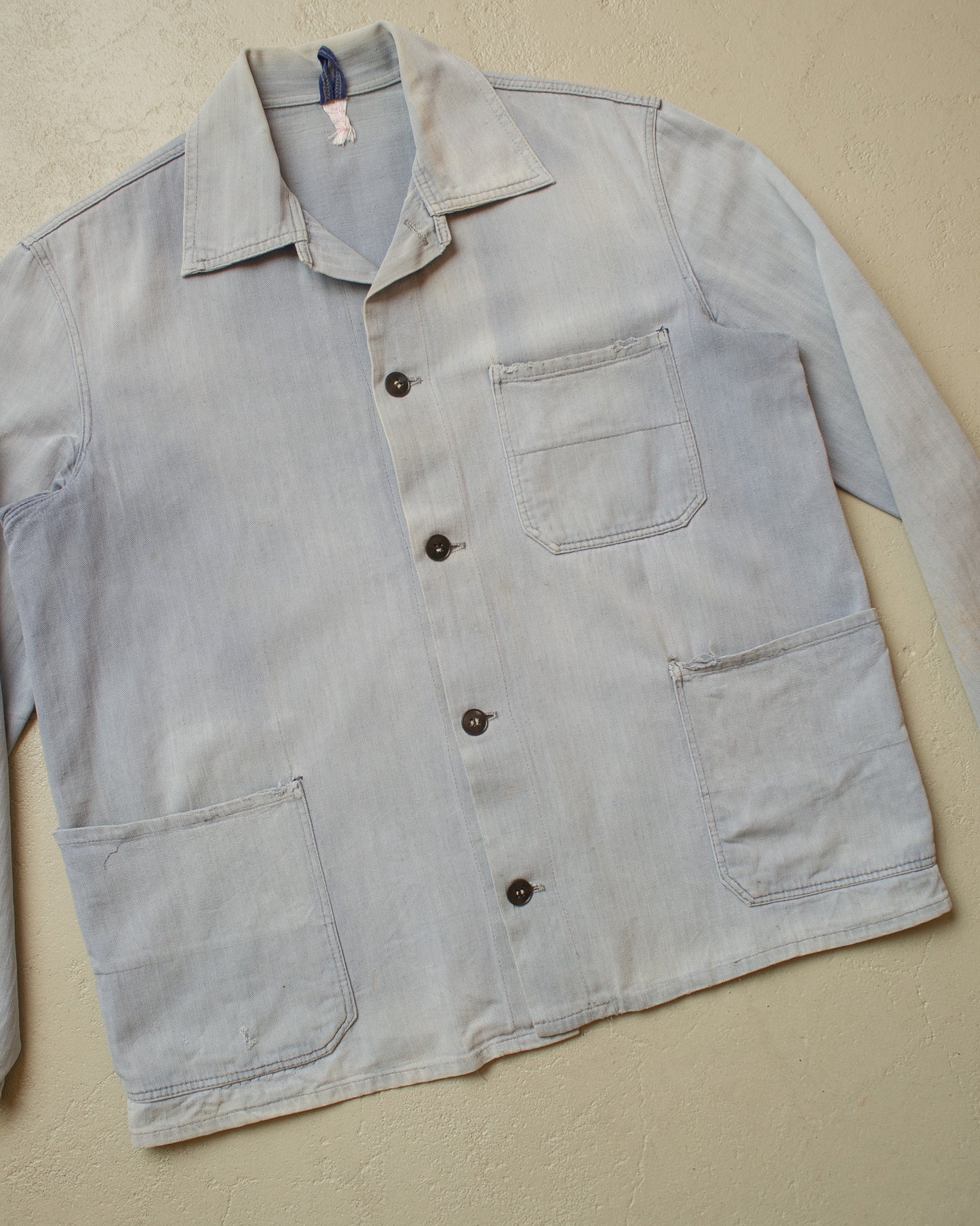1960s/70s German Herringbone Twill Cotton Work Jacket blue - M/L