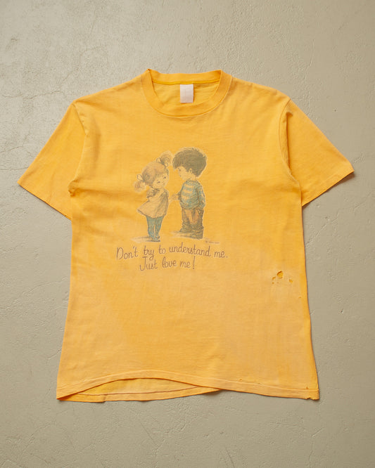 1980s distressed "Just love me!" T-shirt yellow - M