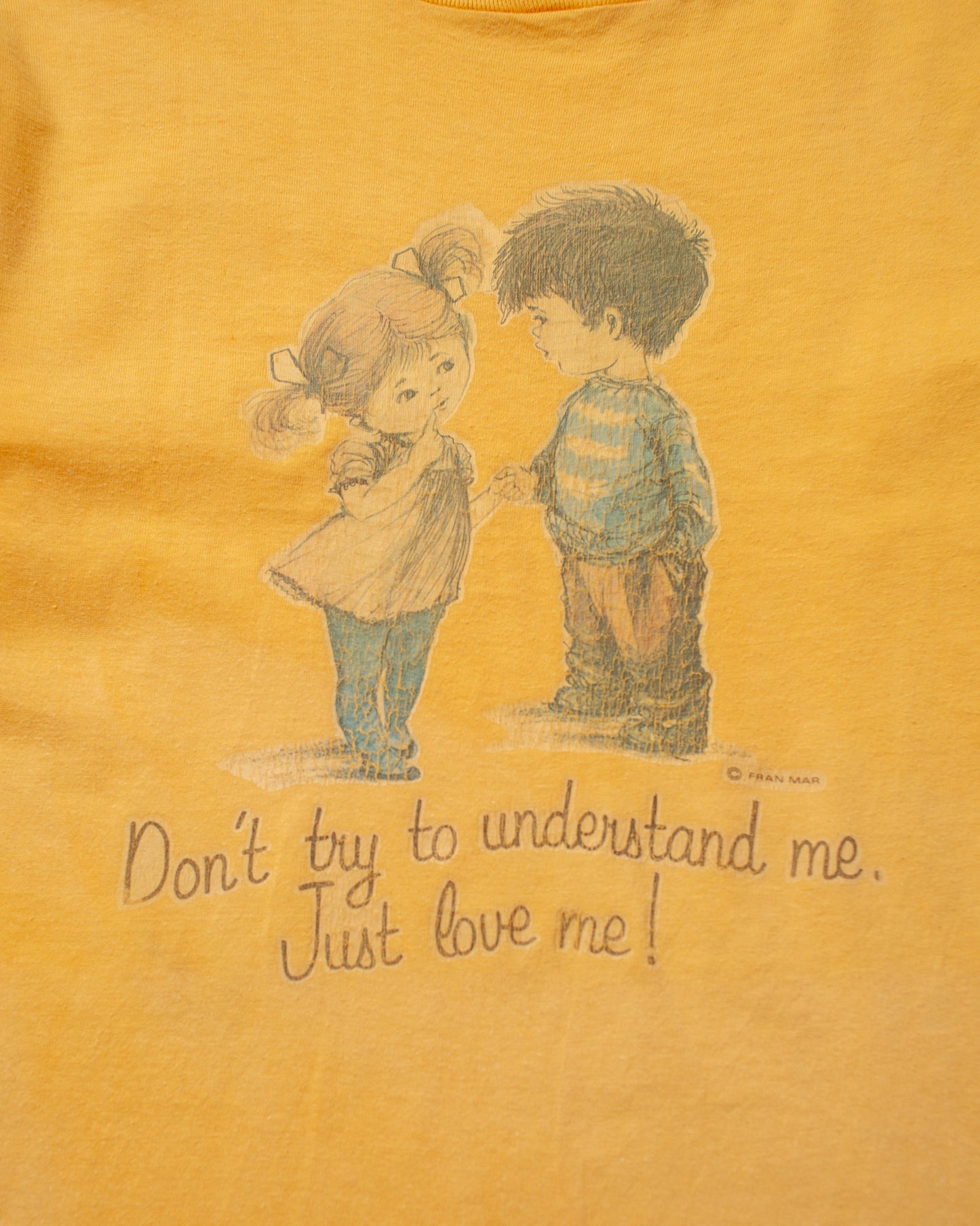 1980s distressed "Just love me!" T-shirt yellow - M