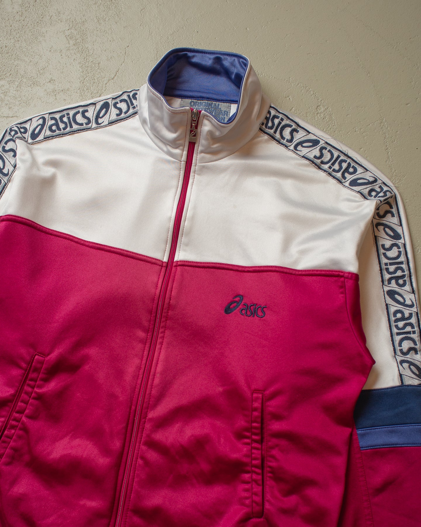 1980s Asics Track Jacket white/pink - L