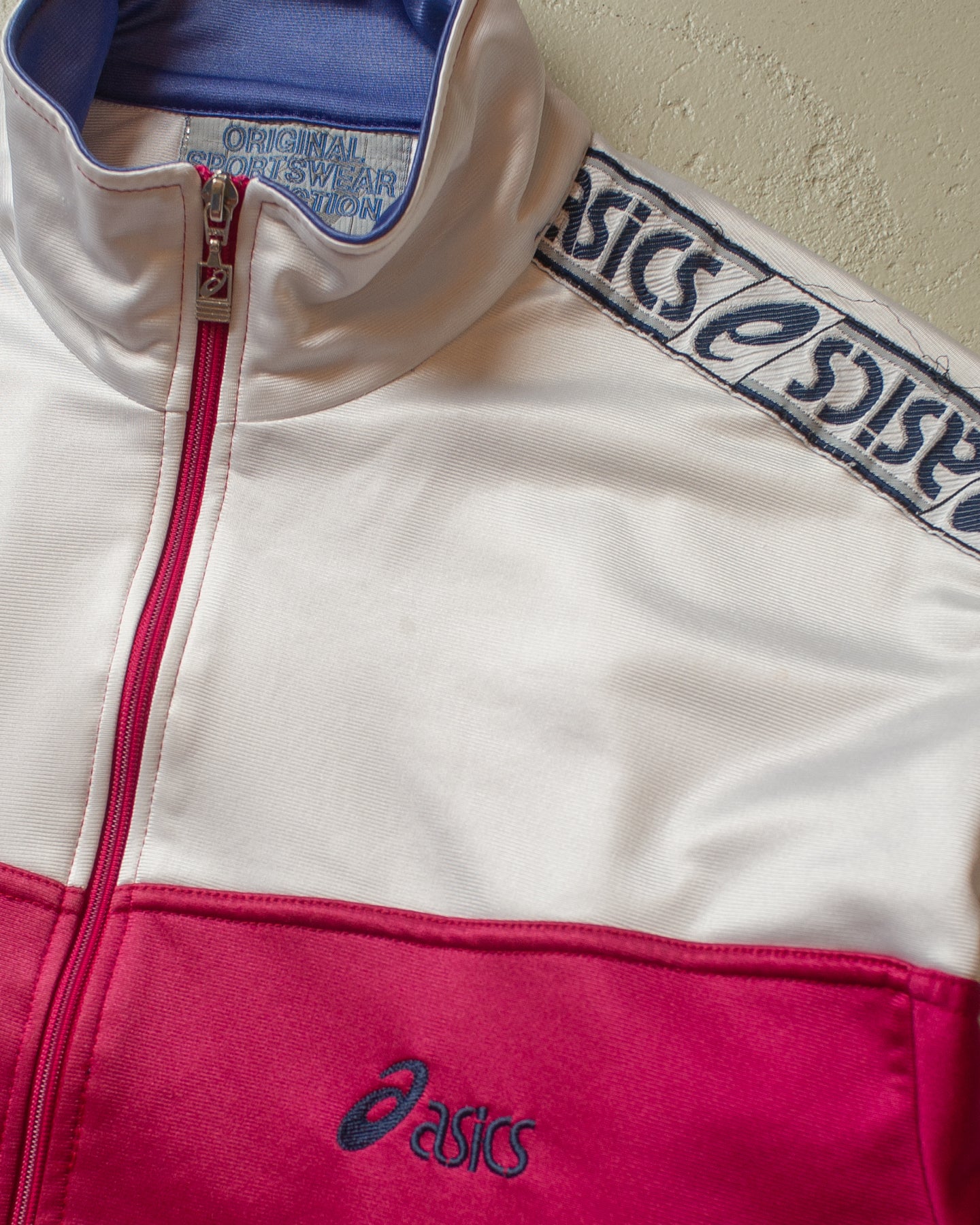 1980s Asics Track Jacket white/pink - L