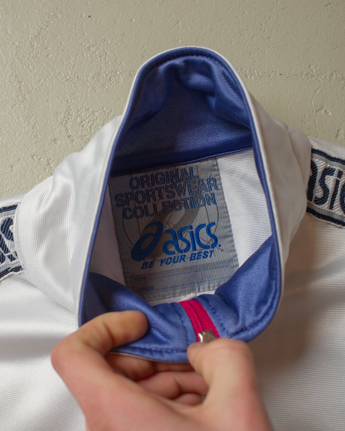 1980s Asics Track Jacket white/pink - L