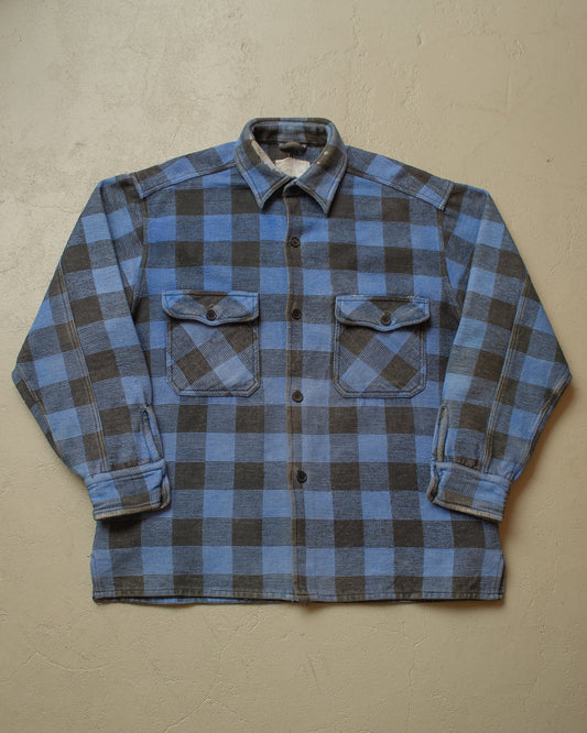 1980s Heavy Flannel Cotton Shirt Jacket blue/black - XL/XXL