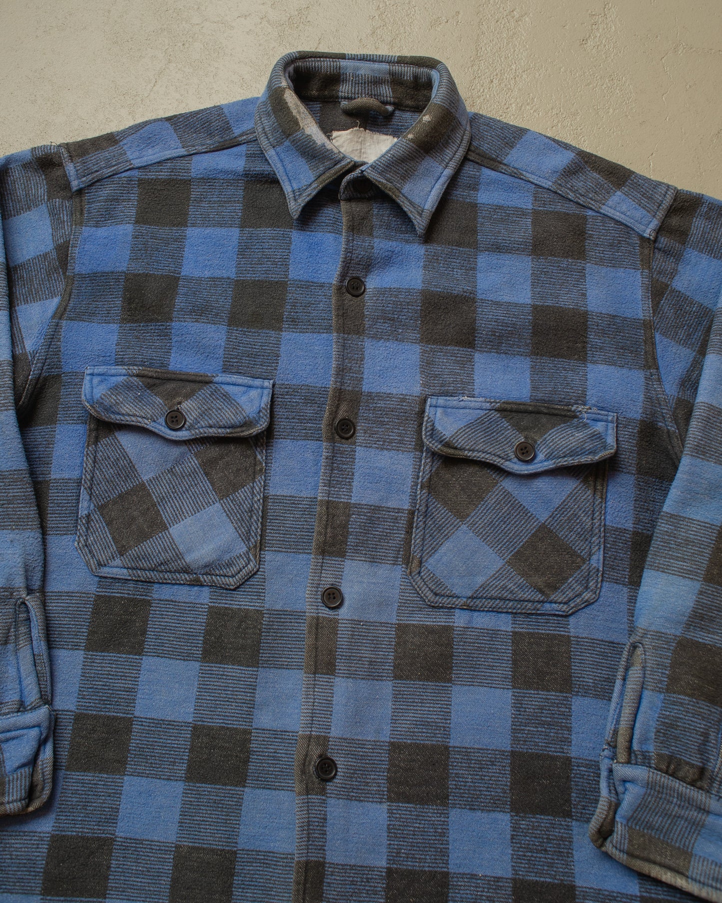 1980s Heavy Flannel Cotton Shirt Jacket blue/black - XL/XXL