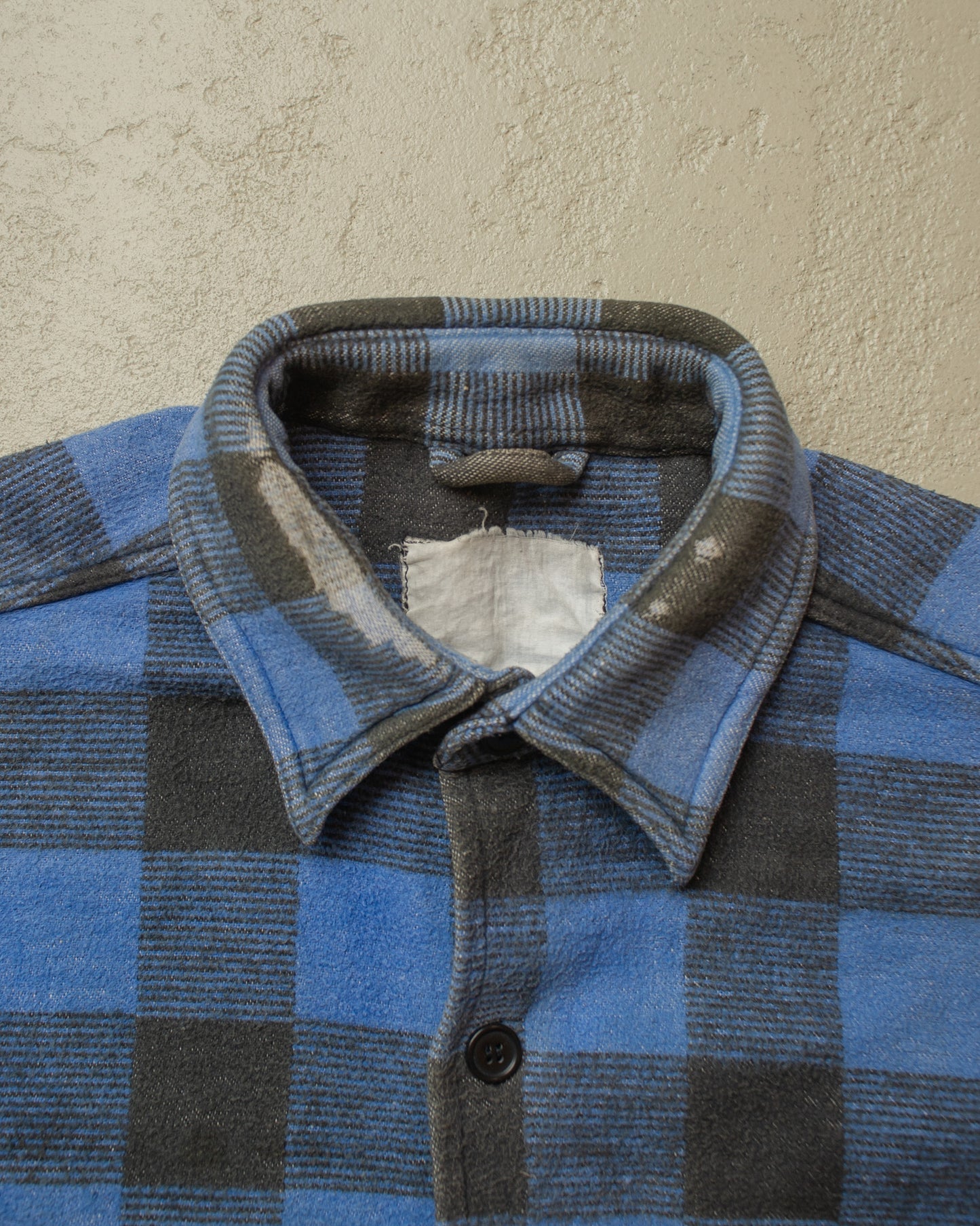 1980s Heavy Flannel Cotton Shirt Jacket blue/black - XL/XXL