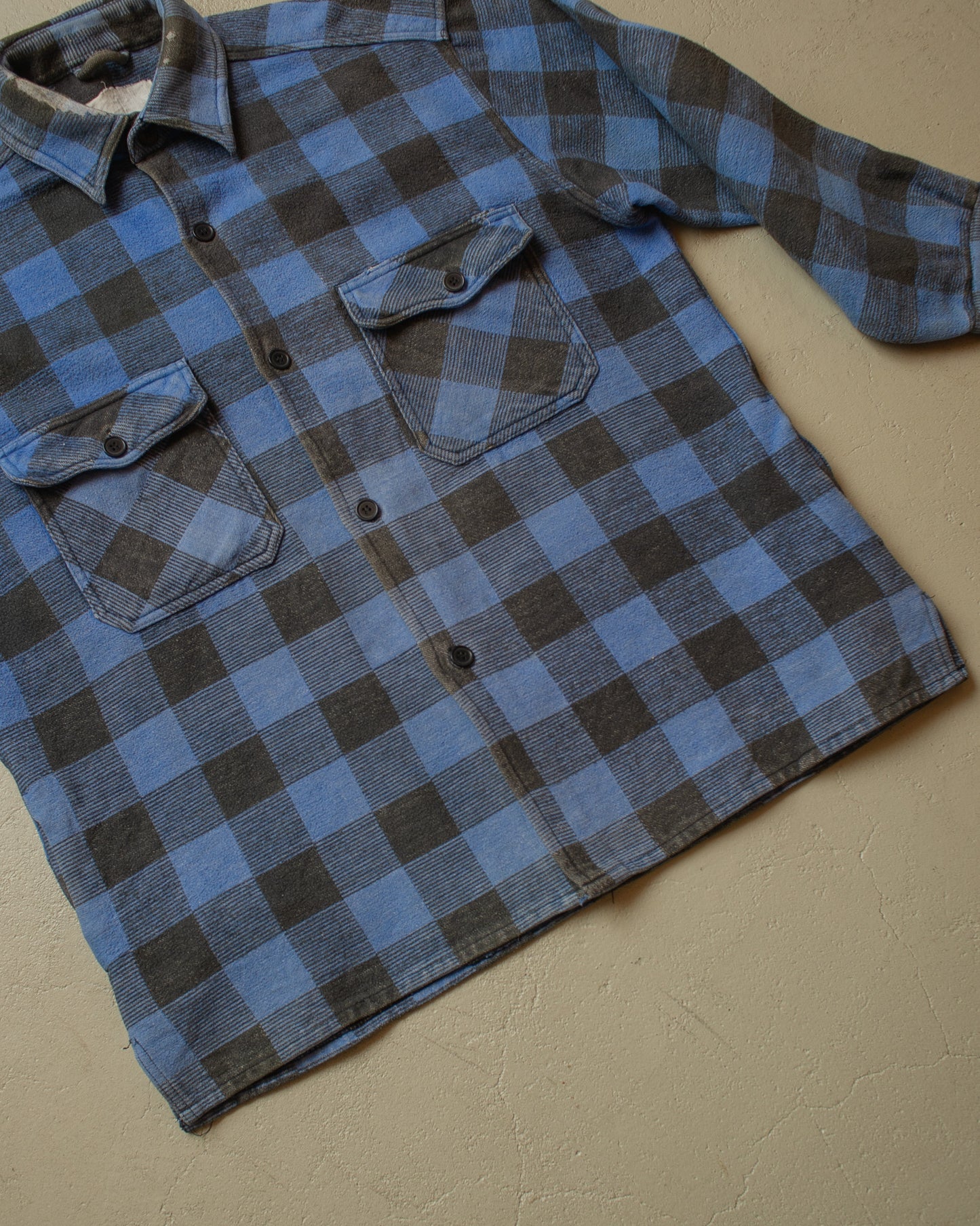 1980s Heavy Flannel Cotton Shirt Jacket blue/black - XL/XXL