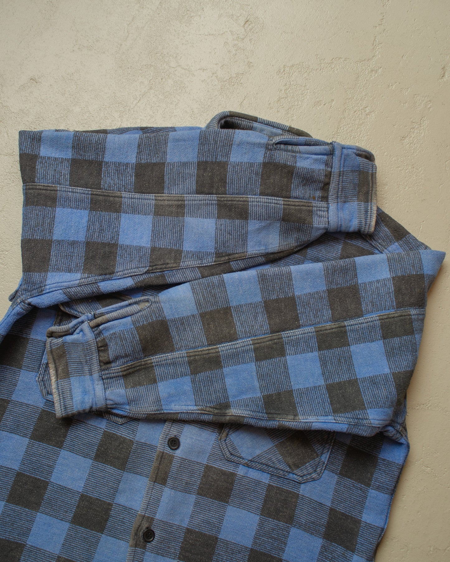 1980s Heavy Flannel Cotton Shirt Jacket blue/black - XL/XXL