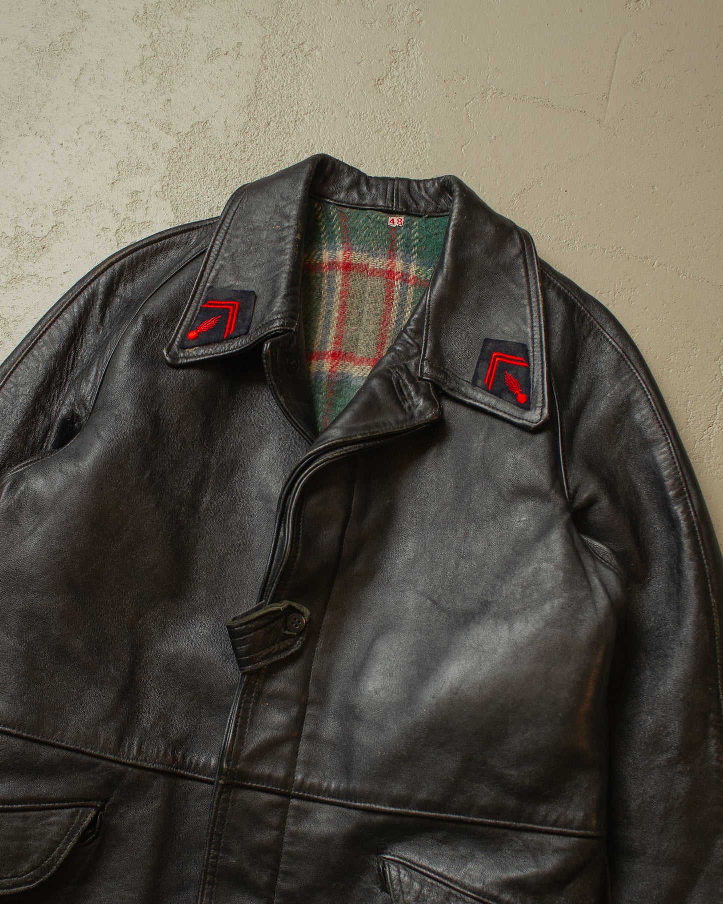 1950s/60s French Fireman Leather Jacket black - S/M