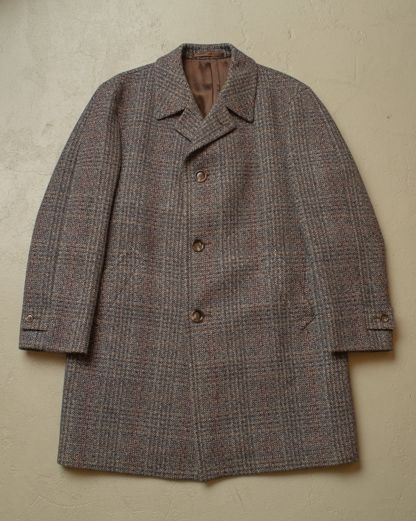 1960s German Herringone Tweed Check Short Overcoat grey - L/XL