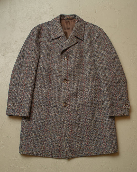 1960s German Herringone Tweed Check Short Overcoat grey - L/XL