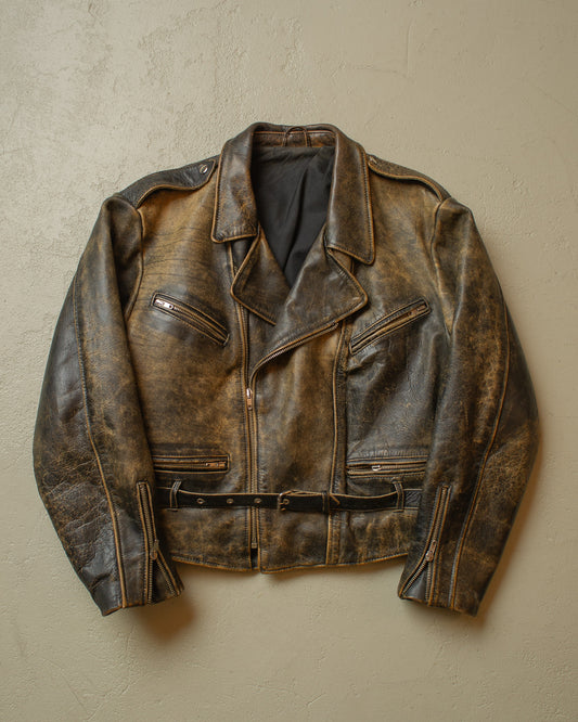 1980s Faded Leather Biker Jacket black - M/L