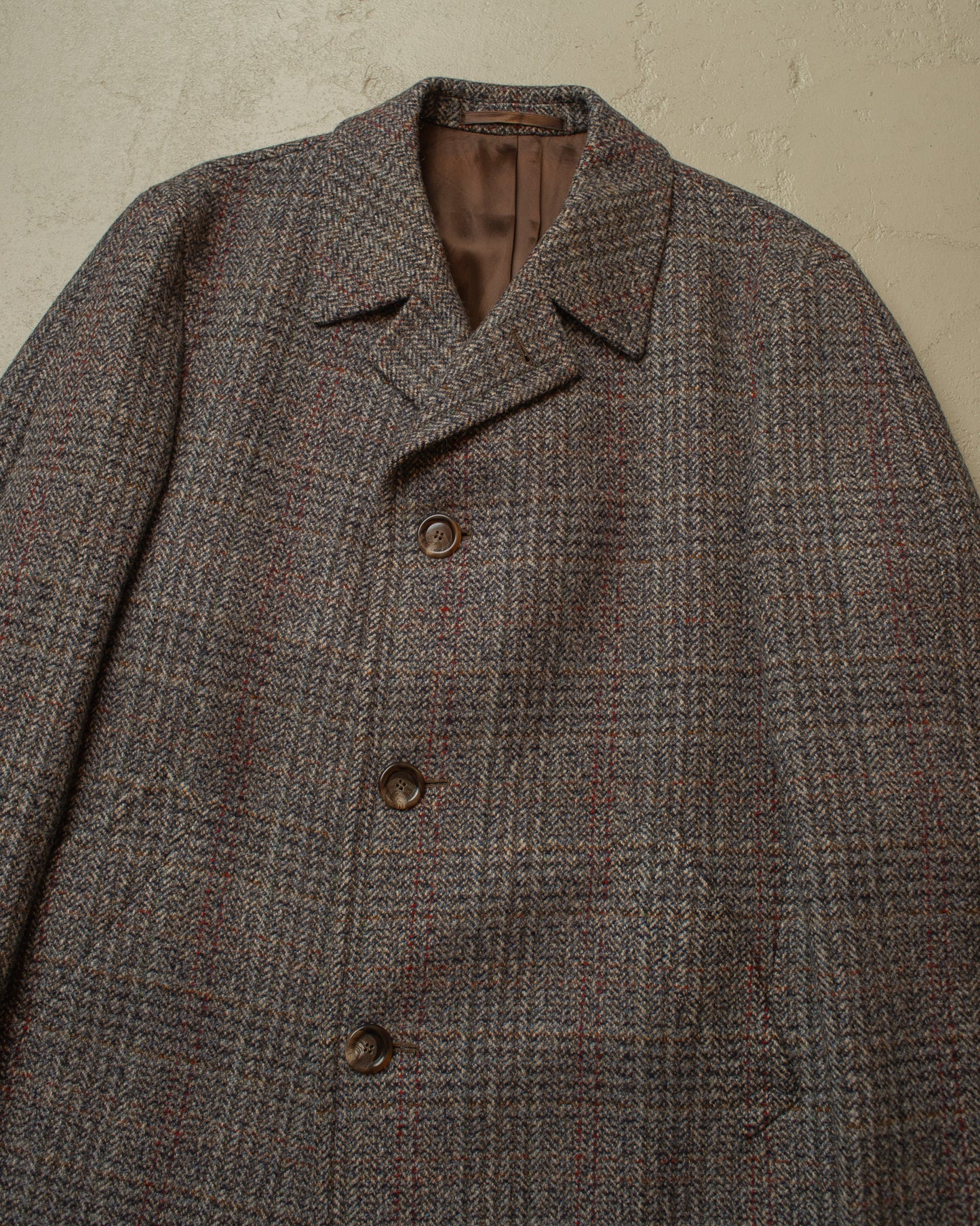 1960s German Herringone Tweed Check Short Overcoat grey - L/XL