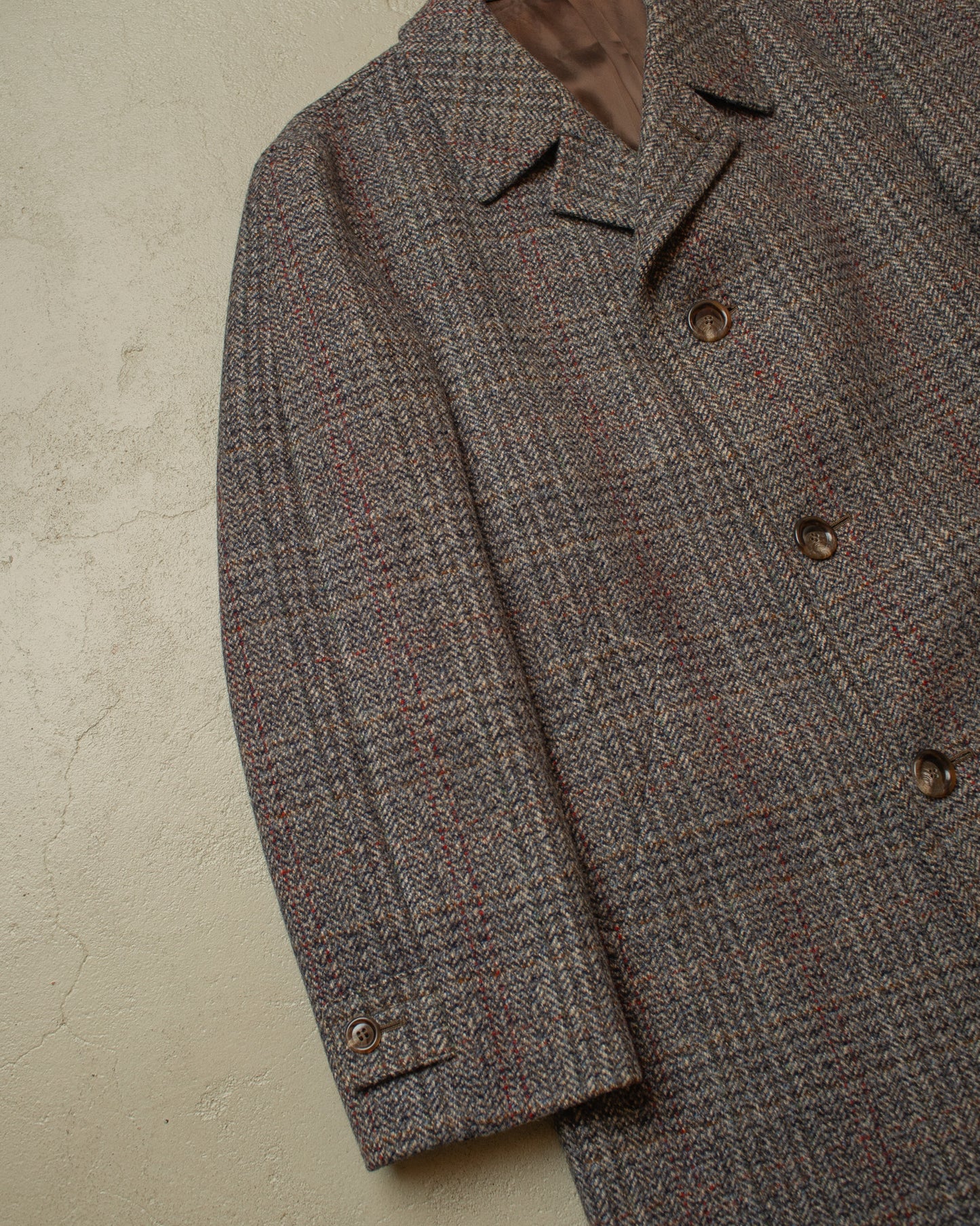 1960s German Herringone Tweed Check Short Overcoat grey - L/XL
