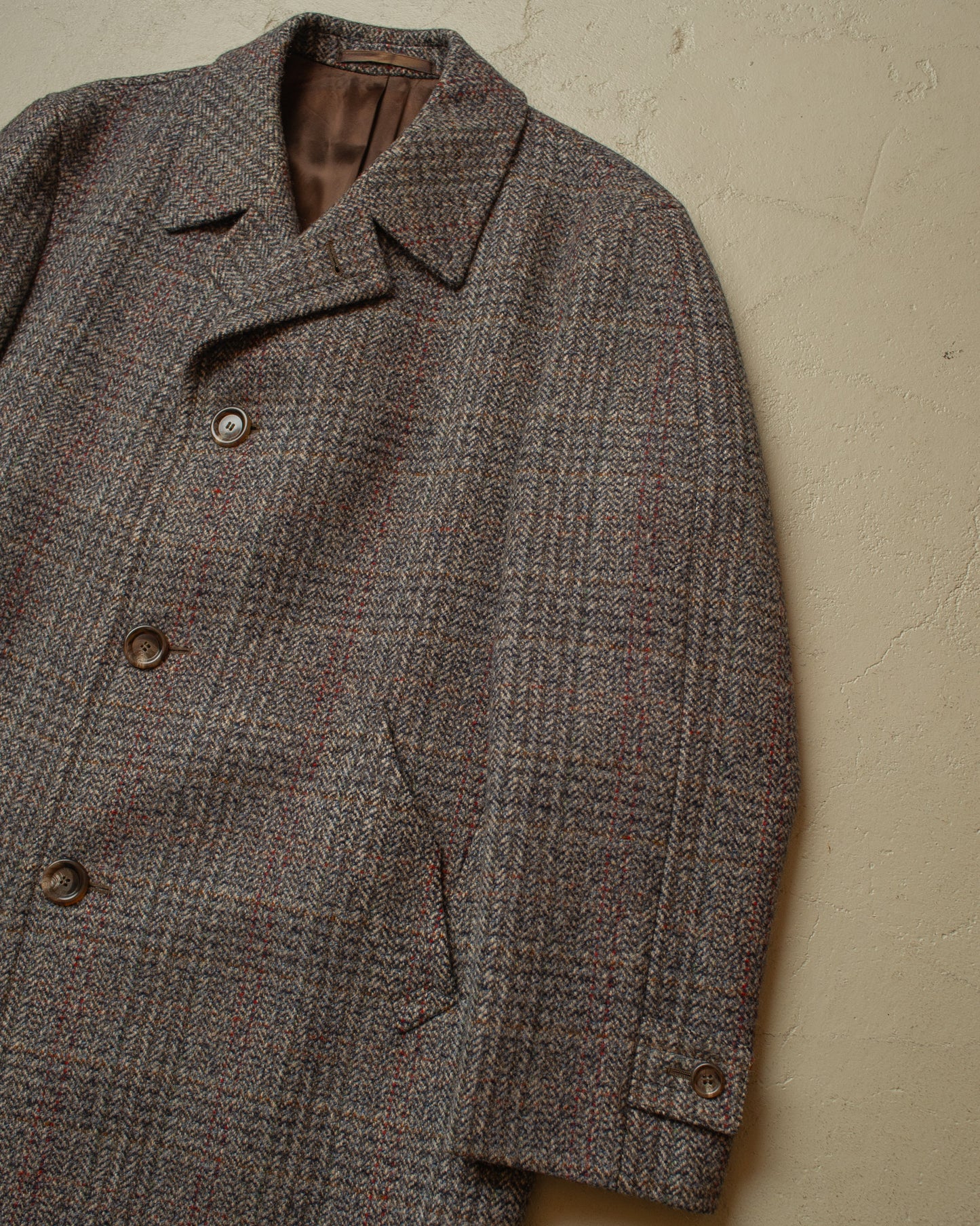 1960s German Herringone Tweed Check Short Overcoat grey - L/XL