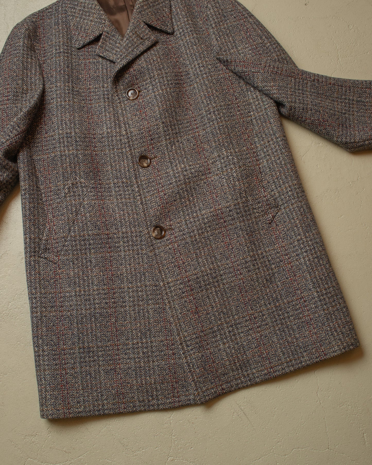 1960s German Herringone Tweed Check Short Overcoat grey - L/XL
