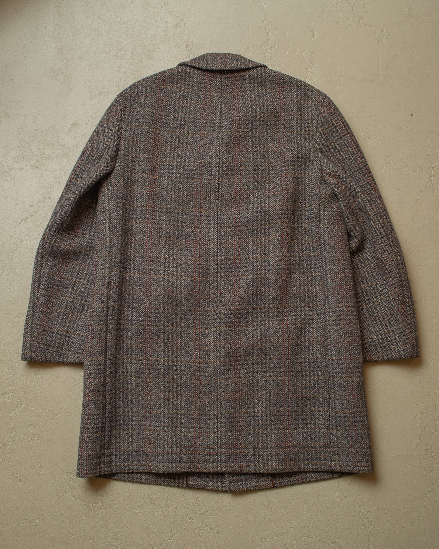1960s German Herringone Tweed Check Short Overcoat grey - L/XL