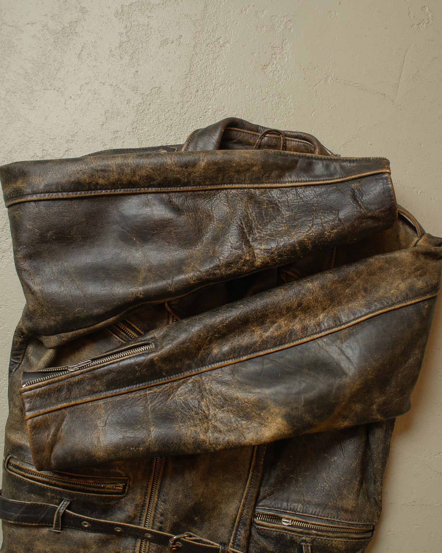 1980s Faded Leather Biker Jacket black - M/L