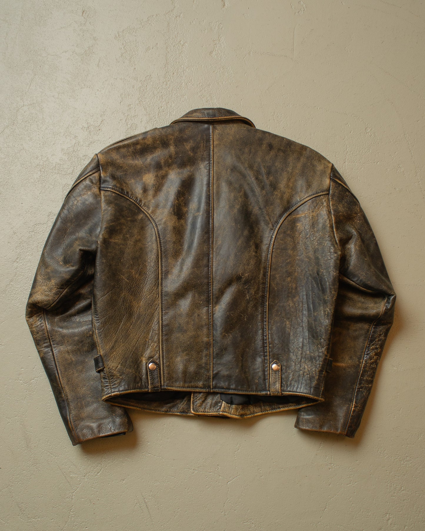 1980s Faded Leather Biker Jacket black - M/L