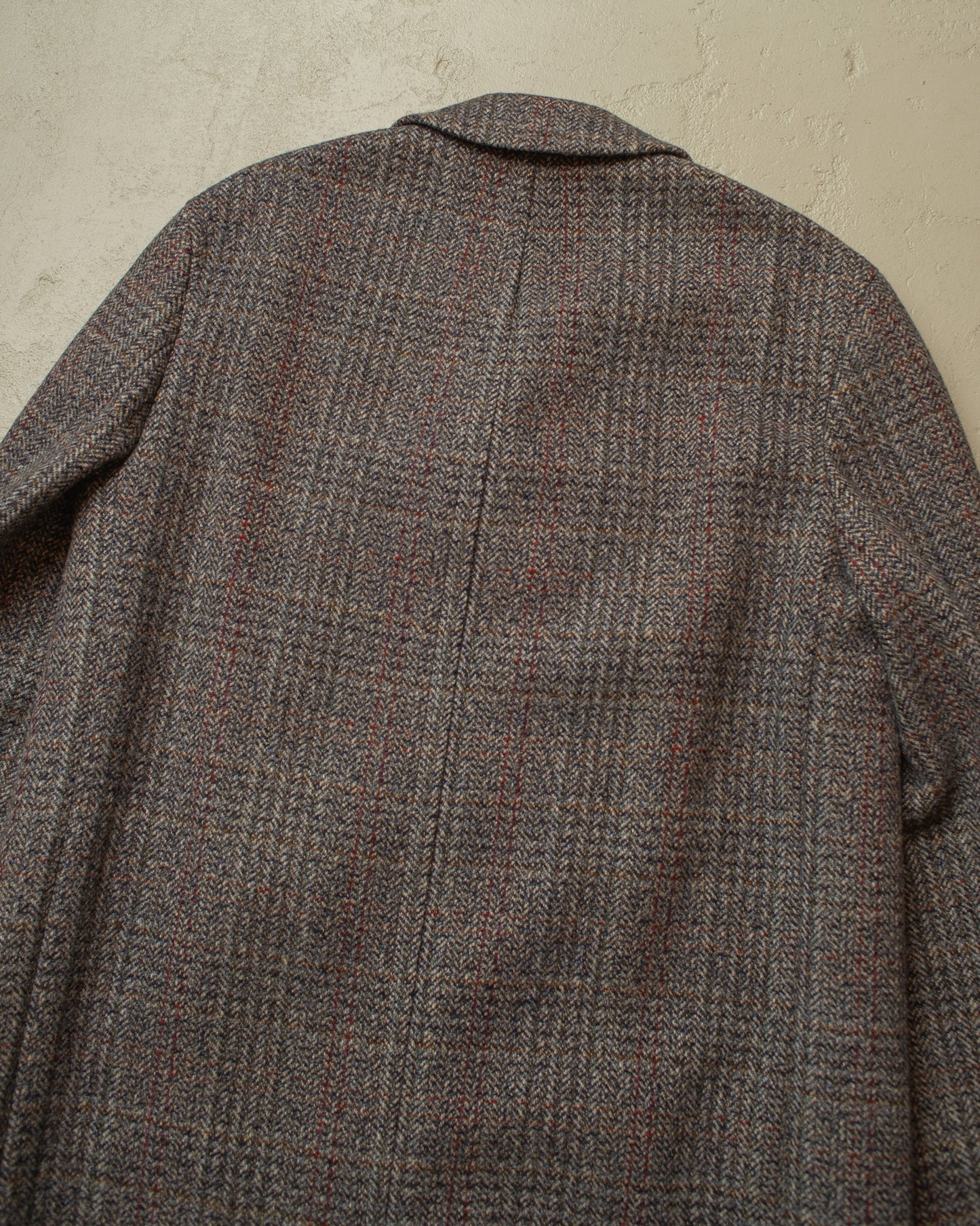 1960s German Herringone Tweed Check Short Overcoat grey - L/XL