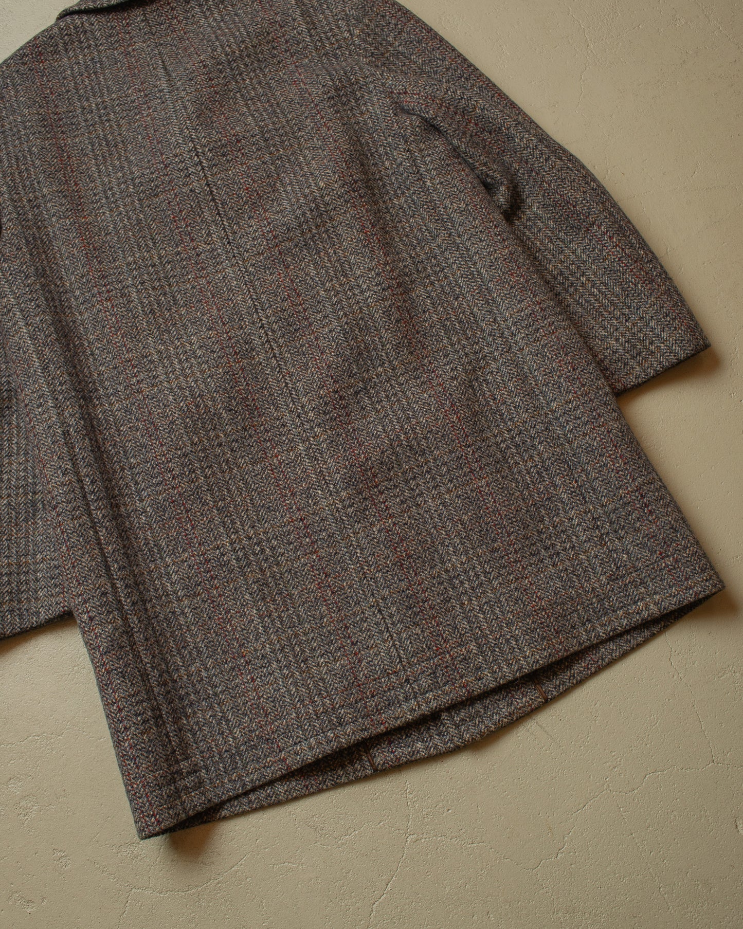 1960s German Herringone Tweed Check Short Overcoat grey - L/XL