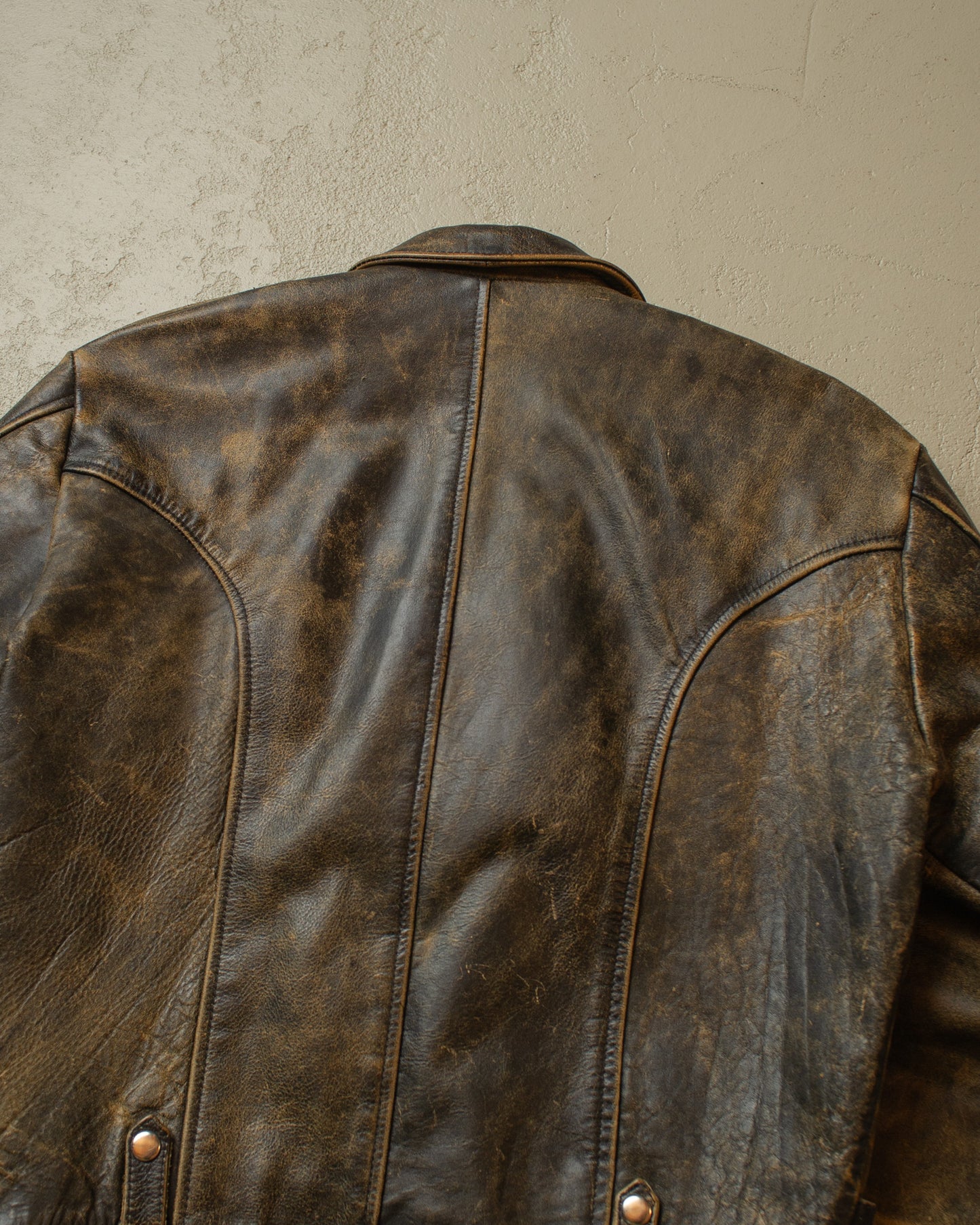 1980s Faded Leather Biker Jacket black - M/L