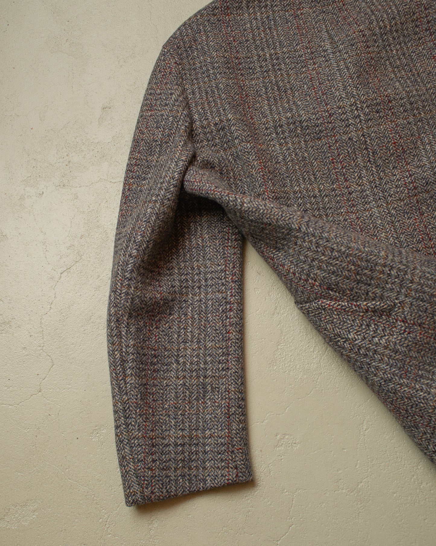 1960s German Herringone Tweed Check Short Overcoat grey - L/XL