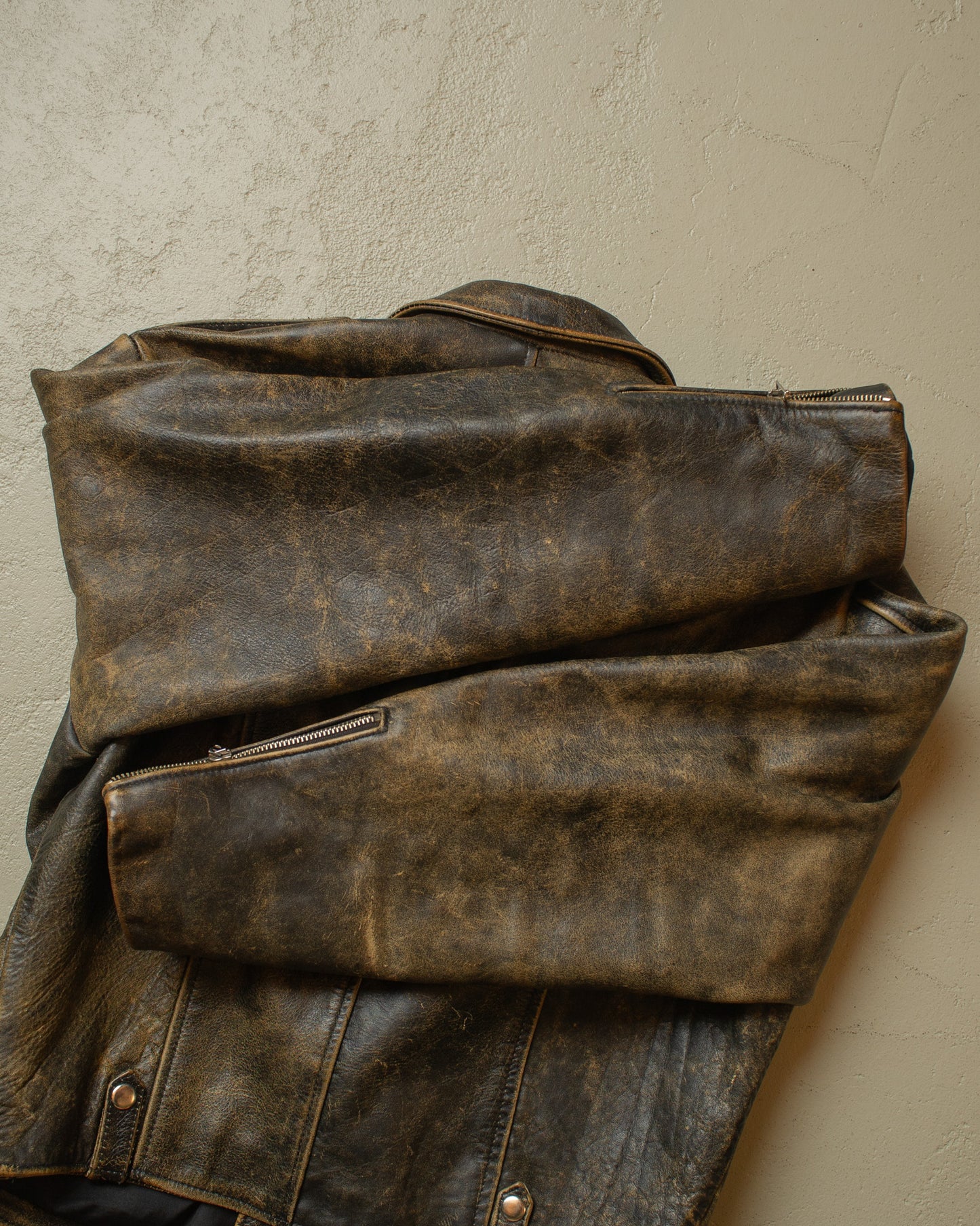 1980s Faded Leather Biker Jacket black - M/L