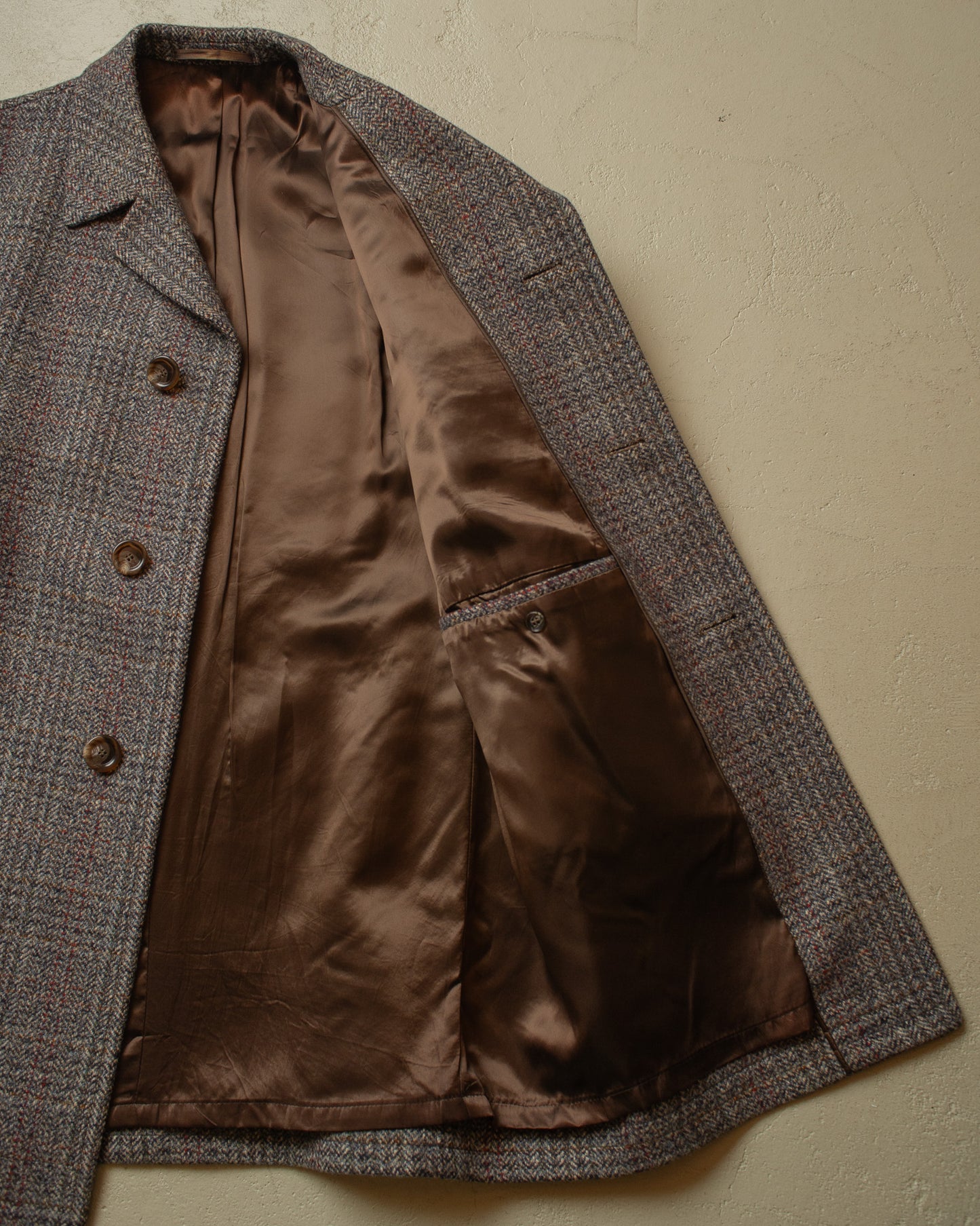 1960s German Herringone Tweed Check Short Overcoat grey - L/XL