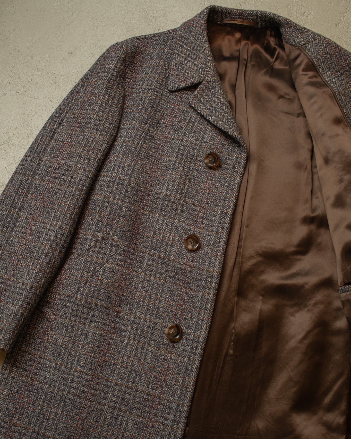 1960s German Herringone Tweed Check Short Overcoat grey - L/XL