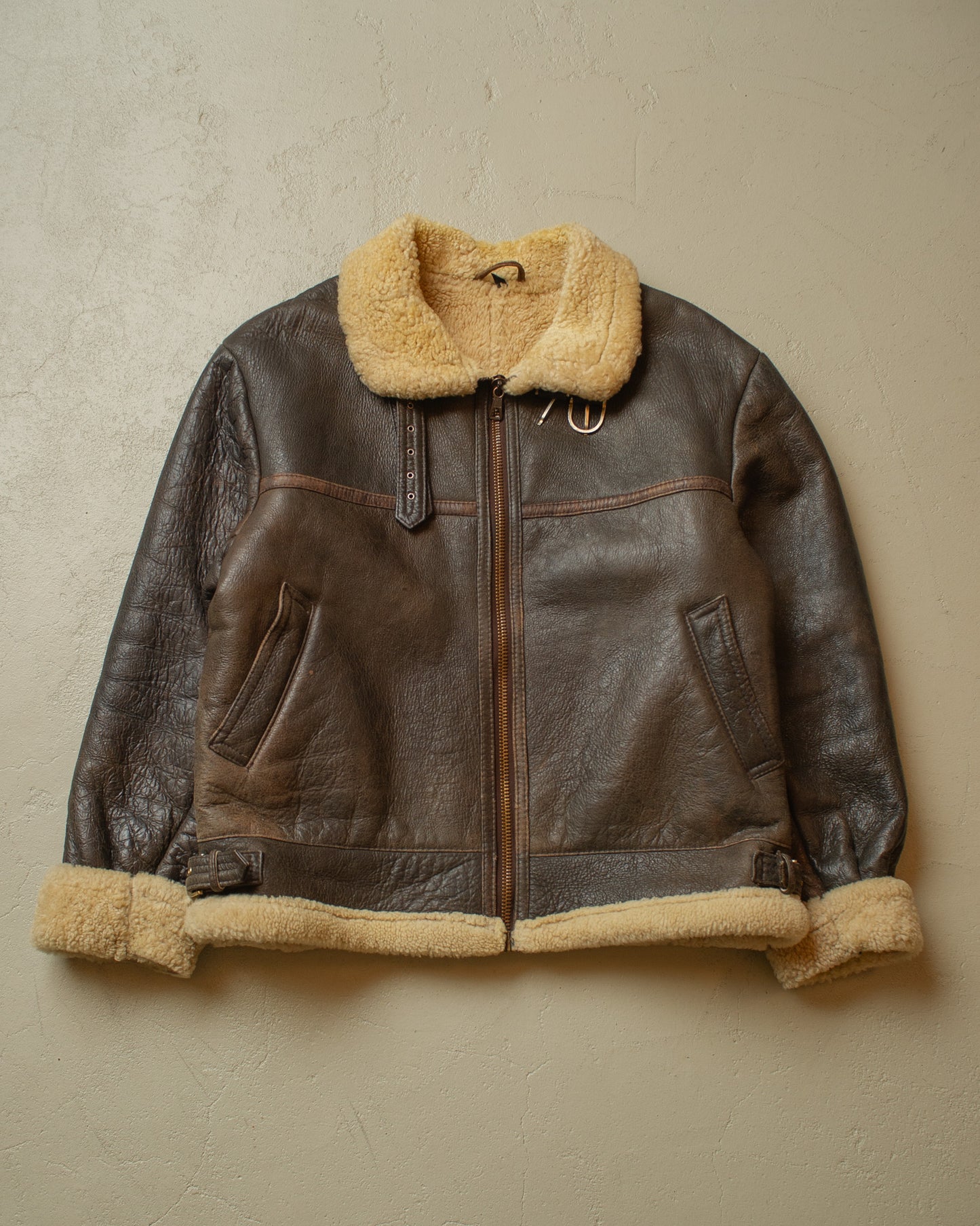 1990s Leather Sherpa Jacket brown - XL/XXL