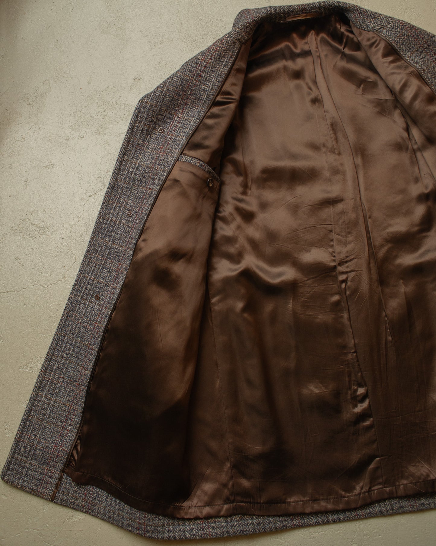 1960s German Herringone Tweed Check Short Overcoat grey - L/XL
