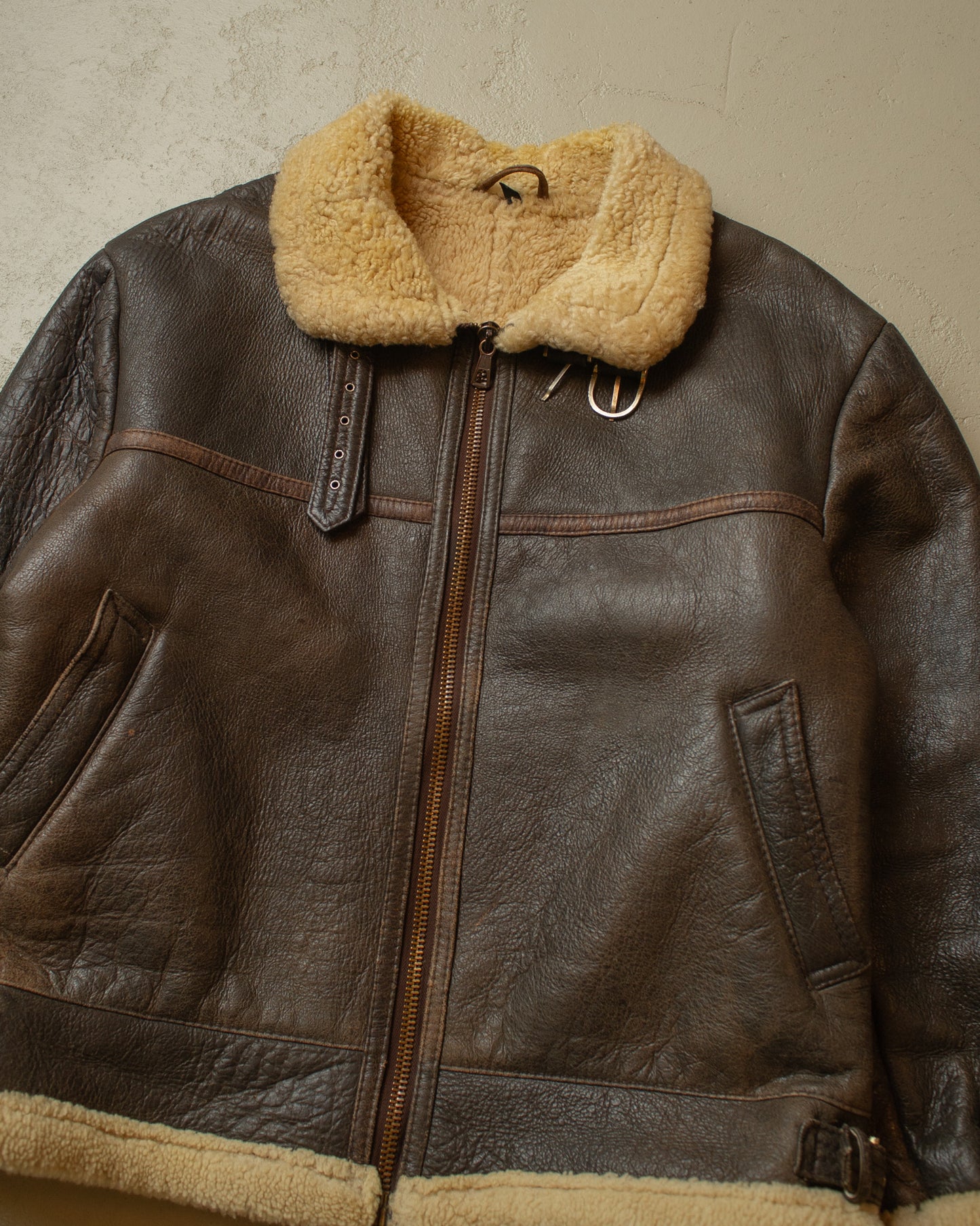 1990s Leather Sherpa Jacket brown - XL/XXL