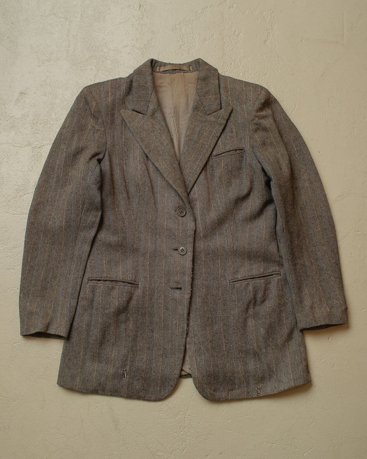 1940s Womens German Herrringbone Pinstripe Suit Jacket grey - S/M