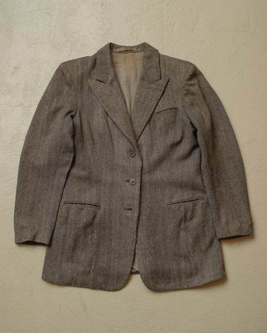 1940s Womens German Herrringbone Pinstripe Suit Jacket grey - S/M