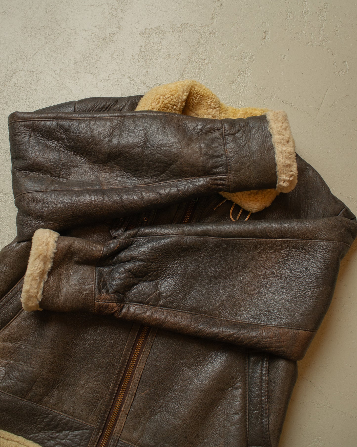 1990s Leather Sherpa Jacket brown - XL/XXL