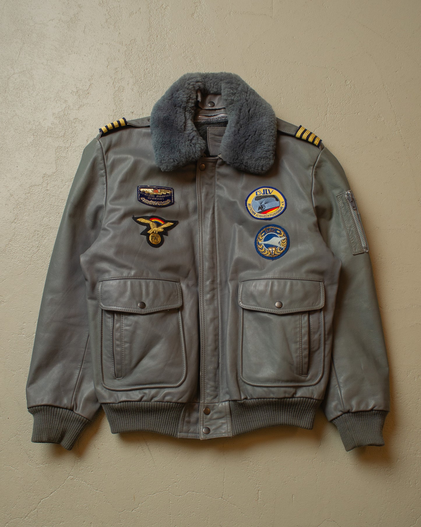 1990s Leather Sherpa lined Flight Bomber Jacket grey - XL