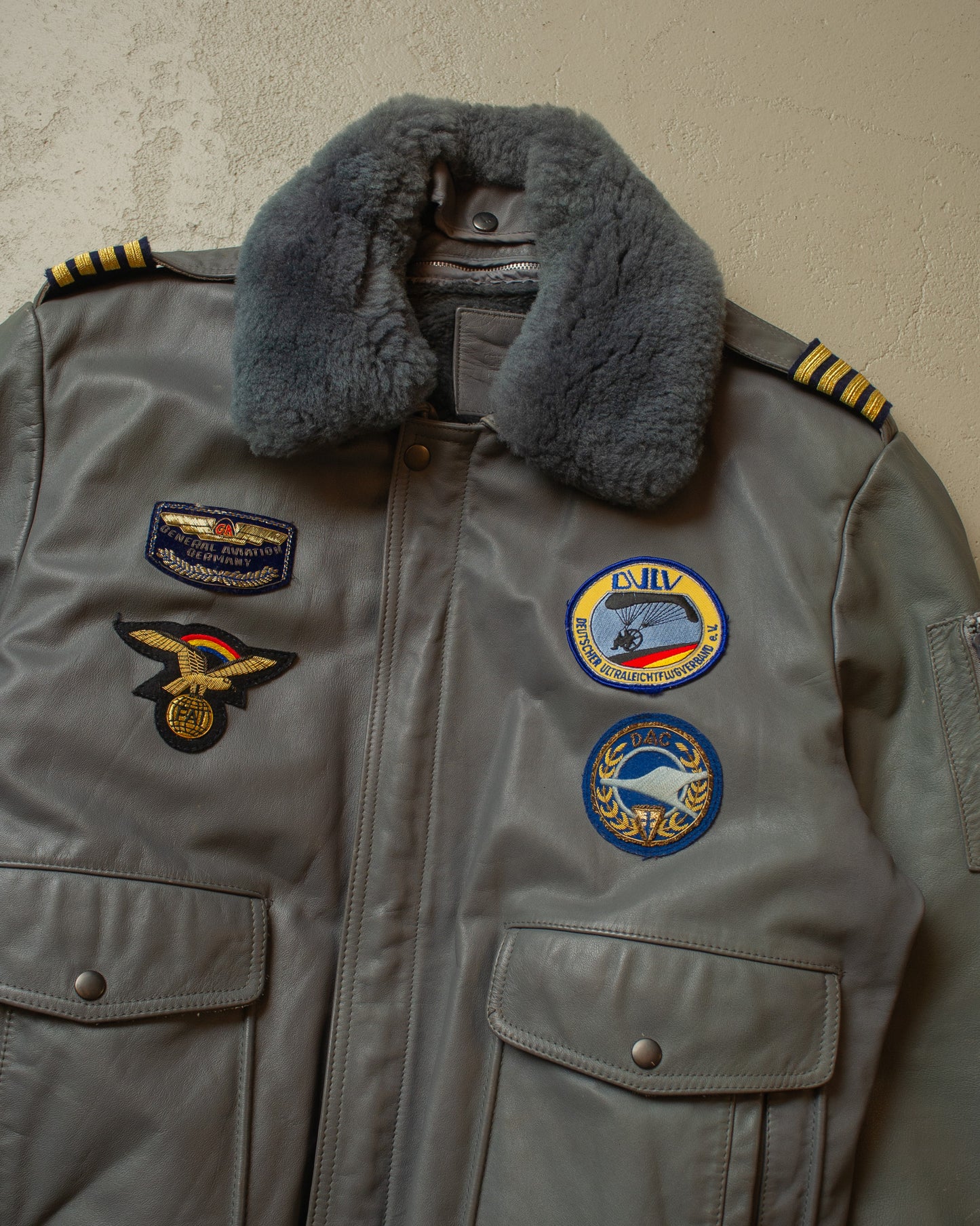 1990s Leather Sherpa lined Flight Bomber Jacket grey - XL