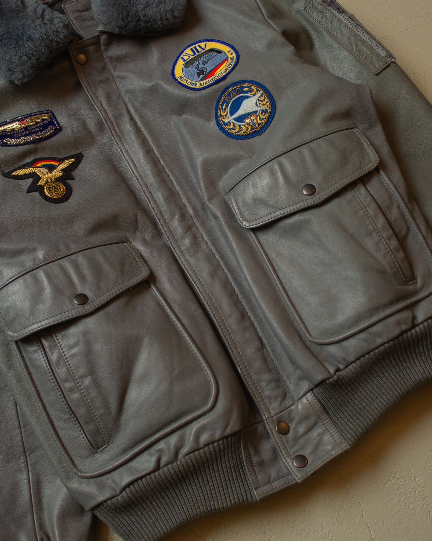 1990s Leather Sherpa lined Flight Bomber Jacket grey - XL