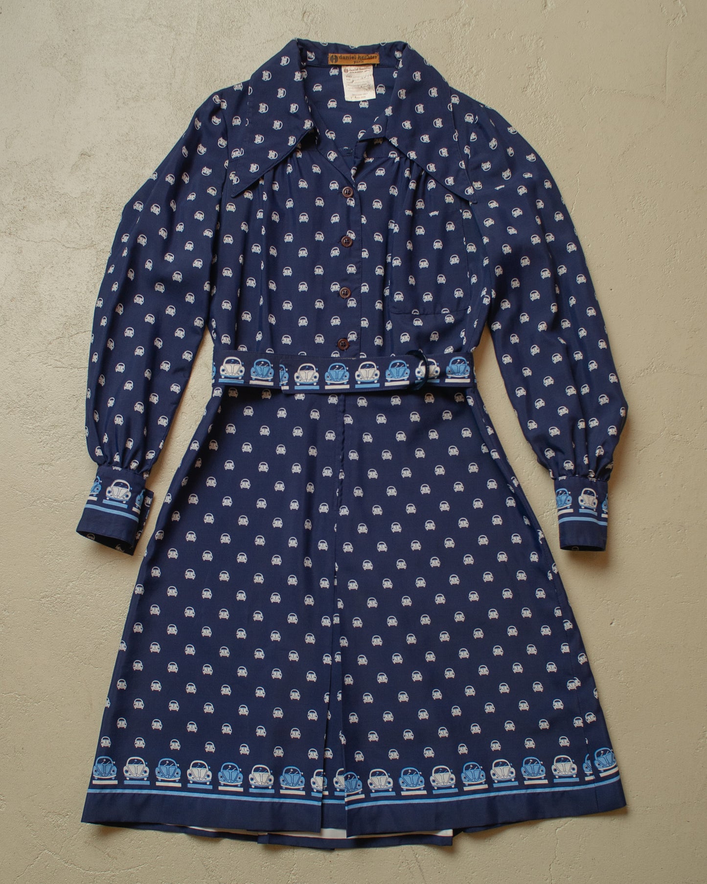 1970s Womens Daniel Hechter Car Print Dress navyblue - S