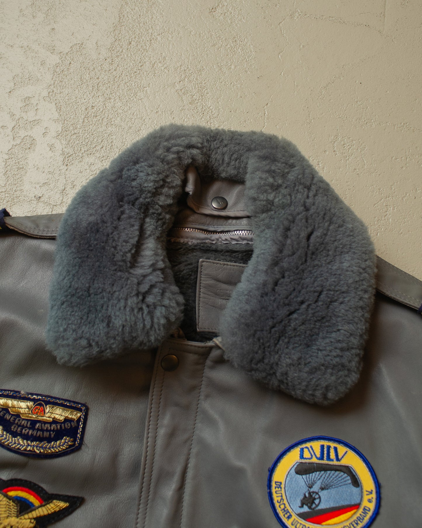 1990s Leather Sherpa lined Flight Bomber Jacket grey - XL