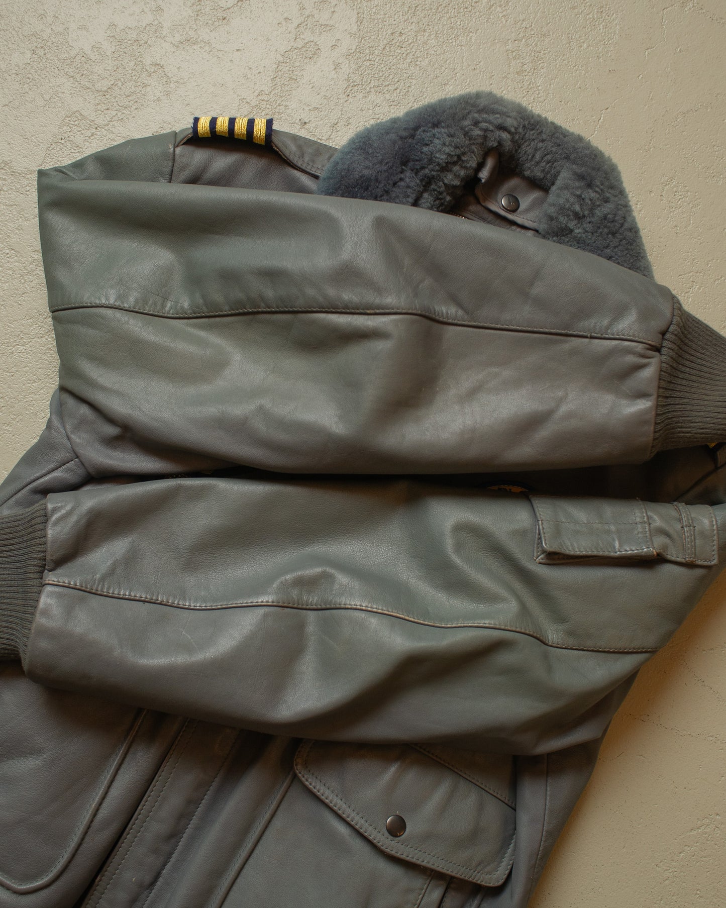 1990s Leather Sherpa lined Flight Bomber Jacket grey - XL